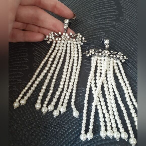 Zara Nwot Elegant Faux Pearl and Crystal Drop Earrings - Picture 10 of 14